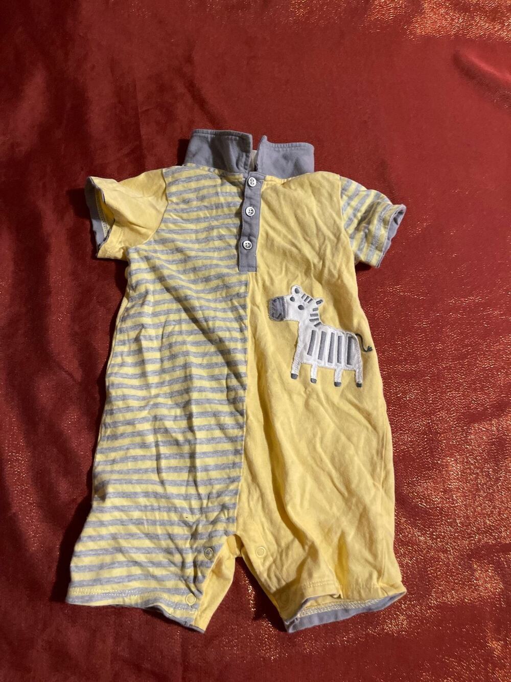 First Impressions Romper Baby 12-18M Yellow Gray Stripe Zebra Applique Polo
